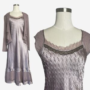 Komarov lavender charmeuse beaded slip dress with duster 1920s delicate dreamy S